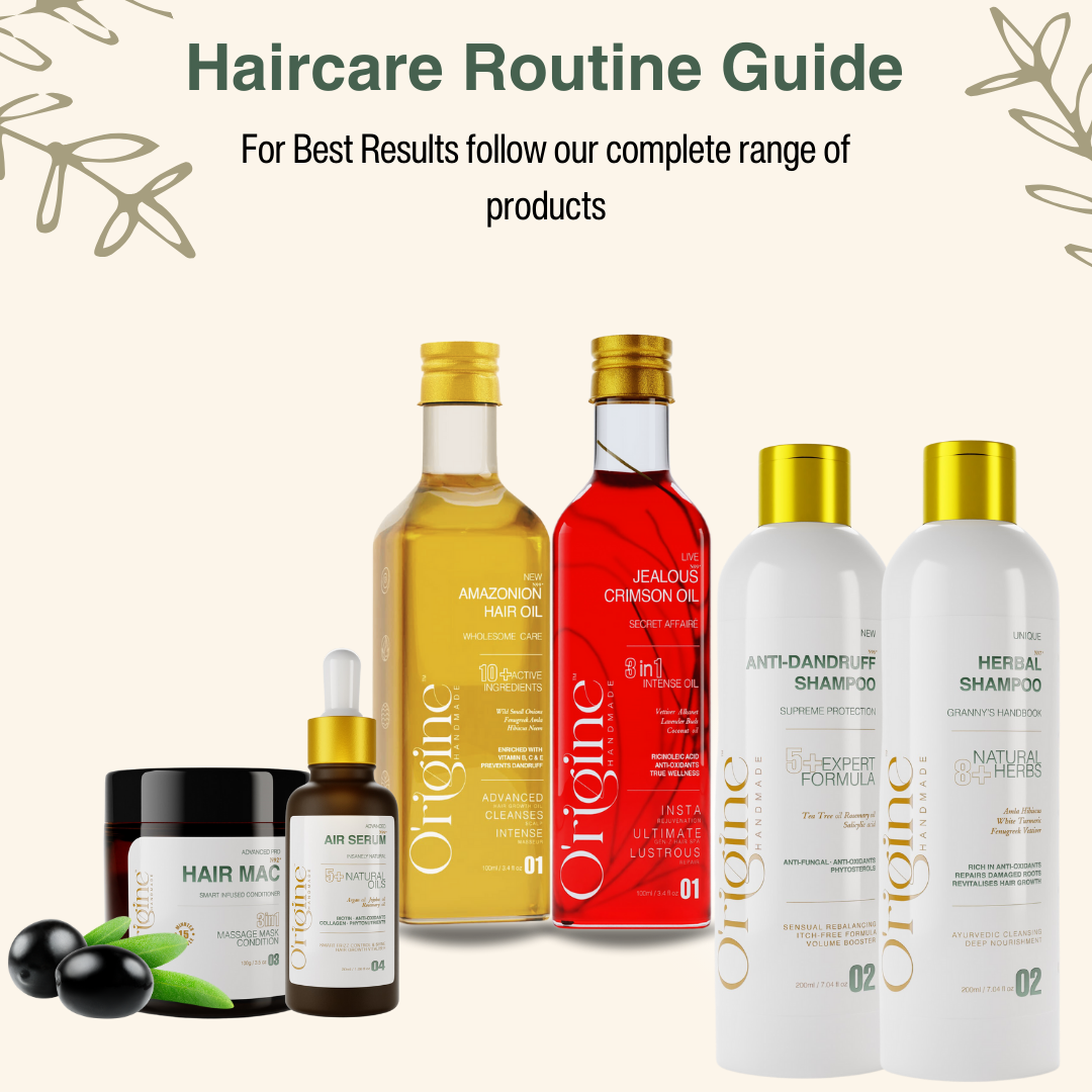 image of hair care routine guide with all products light background